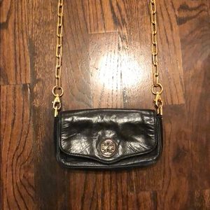 Tory Burch black leather gold chain cross body bag